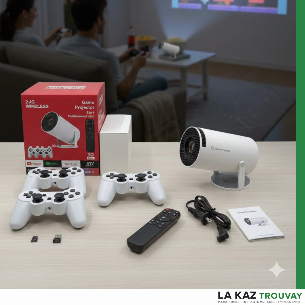 CinéMax Gaming 20 000 jeux – Vidéoprojecteur Gaming & Cinéma 4K avec 2 Manettes Sans Fil