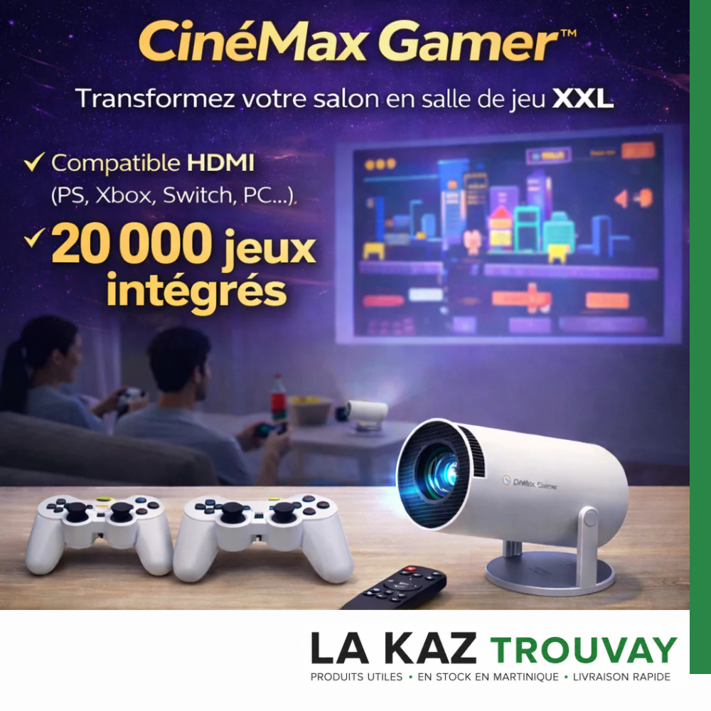 CinéMax Gaming 20 000 jeux – Vidéoprojecteur Gaming & Cinéma 4K avec 2 Manettes Sans Fil