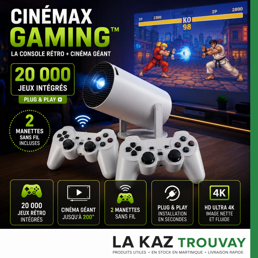 CinéMax Gaming 20 000 jeux – Vidéoprojecteur Gaming & Cinéma 4K avec 2 Manettes Sans Fil