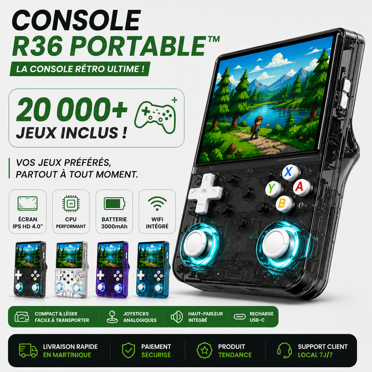 Console R36 Portable™ – Console Rétro Portable HD avec Écran 4" & Wi-Fi